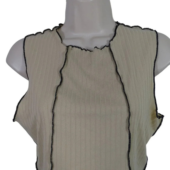 Riley and James Beige Ribbed Sleeveless Cropped Tank Top Women Size S Stretch - Picture 2 of 6